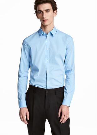 Рубашка h&m из эластичного смесового хлопка, slim fit !
