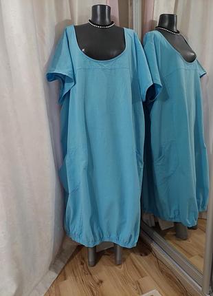 Котоновое с карманами платье 👗 большого размера
