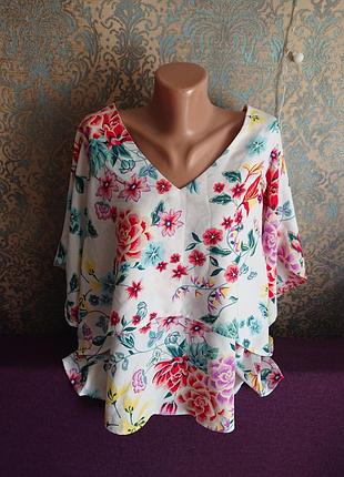 Белая блуза в цветы большой размер батал 50 /52 блузка