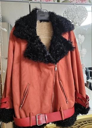 Дубленка искусственная замша натуральным мехом