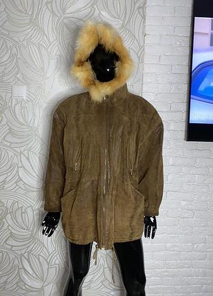 Вінтажна шкіряна куртка з опушкою  з хутра  лисиці вінтаж
