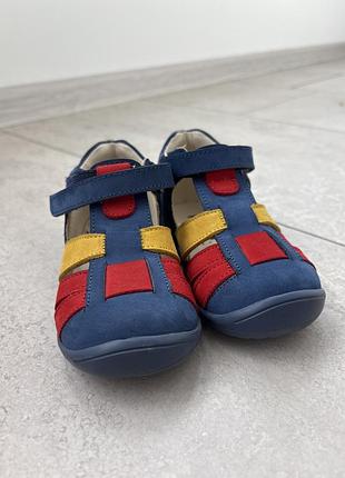 Детские кожаные босоножки whoopi fashion, 24 размер - синие с желтым и красным