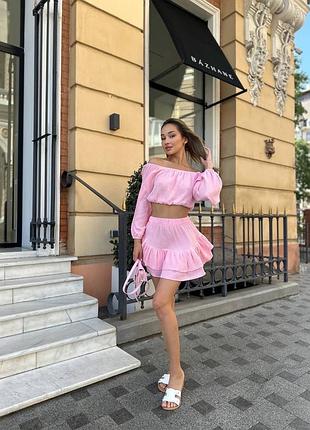 Костюм из муслинной топ и мини юбка разные цвета