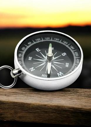 Компас магнитный туристический compass silver в корпусе из нержавеющей стали