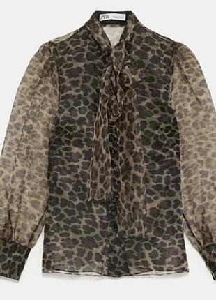 Блуза леопардовая zara,блуза женская из органзы zara, трендовая блуза zara