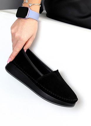 Зручні чорні мокасини натуральна замша мастхев на кожен день 23534