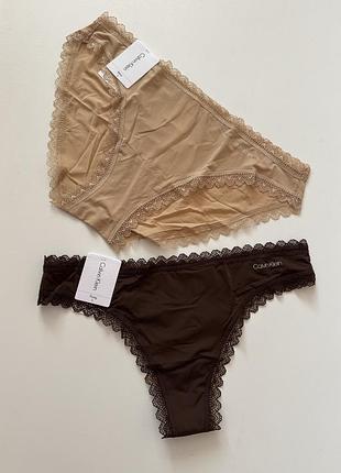Жіночі труси calvin klein сліпи бежеві та стрінги