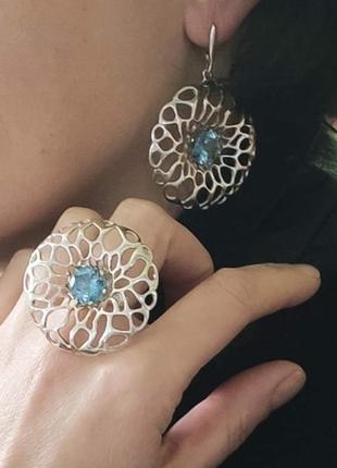 Серебряный набор, 925, кольцо, серьги,серебро