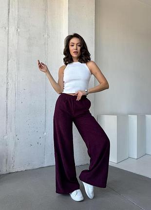 Вельветовые брюки палаццо женские удобные брюки свободного кроя с высокой посадкой