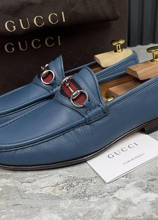 Gucci 1953 style web horsebit loafer blue чоловічі лофери туфлі оргінал 42 eur