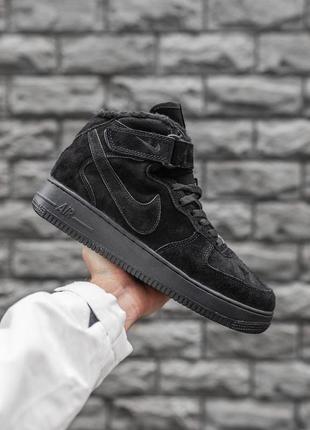 Кроссовки nike air force winter fur black кросівки ботинки черевики