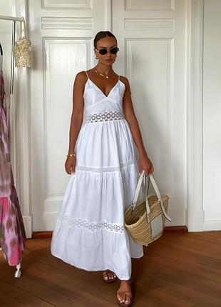 Сукня сарафан біла плаття з мереживом легка xs s zara 3798/024