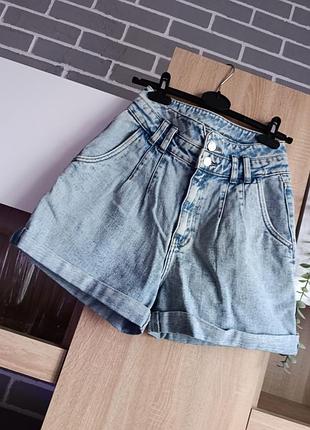 Denim & co джинсові блакитні шорти висока посадка, шорти мом
