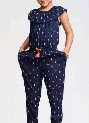 Брючний синій літній комбінезон дівчинці принт якір hampton republic вискоза