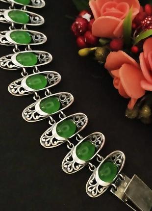 Срібний браслет із зеленим улекситом, 925, срібло, чорніння