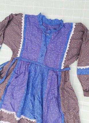 Платье с рюшами 110-116см народный стиль сине -серое