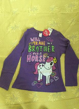 Сереневая футболка для девочки с длинным рукавом