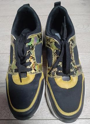 Кросівки чорно жовті з зміїним принтом claudia ghizzani