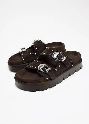 Шлепанцы женские коричневые замшевые zara new