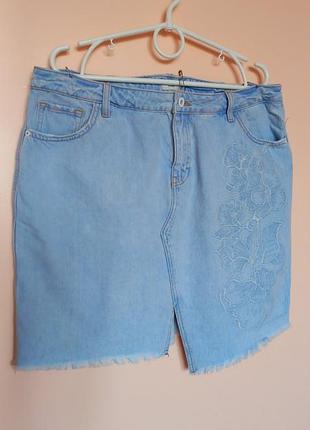 Світла джинсова міні-спідниця, коротка спідничка джинс, джинсовая юбка 52-54 р.