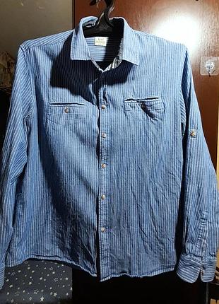 Стильная джинсовая рубашка, котоновая сорочка в полоску