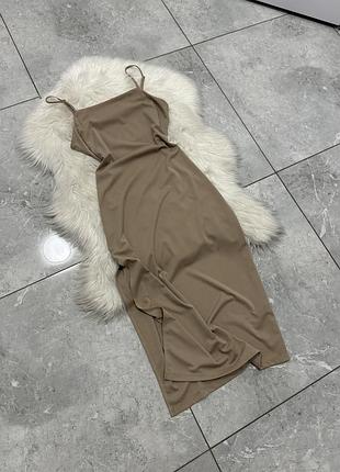 Бежевое платье миди h&amp;m