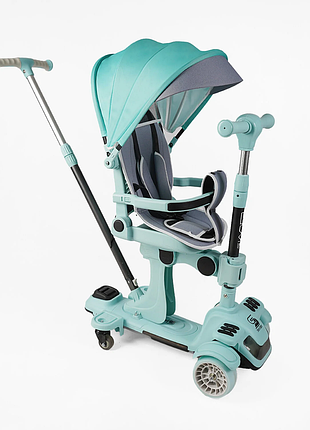 Самокат 5в1 "skyper" bl-94617 колеса pu125х40мм зі світлом, з капюшоном, поворотне сидіння