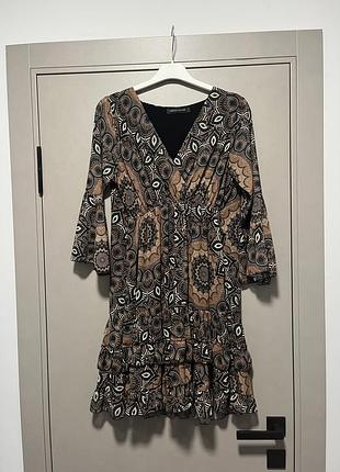 Коричневое платье бохо в орнамент и мандалы итальялия nerodiamante made in italy