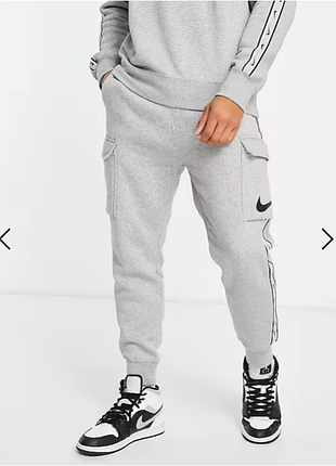 Спортивні чоловічі джогери карго з начосом та ломпасами nike original, сірі xl