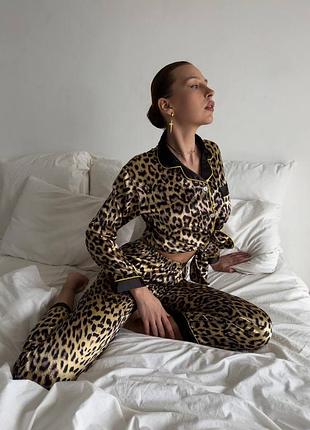 Леопардовий шовковий костюм для дома/піжама
