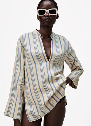 Блуза рубашка крой свободная в полоску zara s