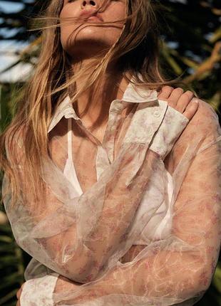 Сорочка з органзи з квітковим принтом