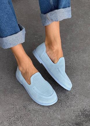 Лоферы с перфорацией barefoot цвет: голубой материал: натуральная замша