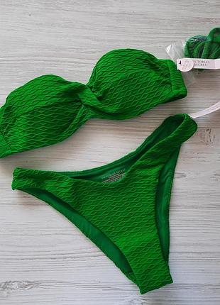 Зеленый купальник бандо пуш-ап victoria's secret оригинал 32а 70а плавки бразилианы xs