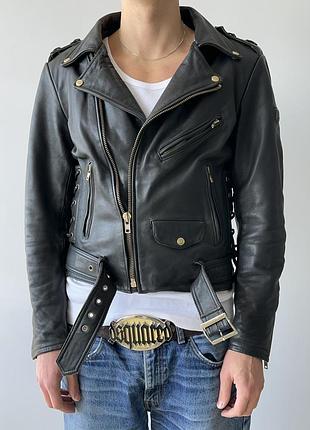 Мужская винтажная кожаная куртка косуха кожаная байкерская ixs vintage motorcycle biker jacket black genuine leather
