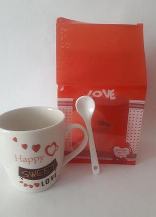 Подарунковий набір: чашка happy sweet love з ложкою