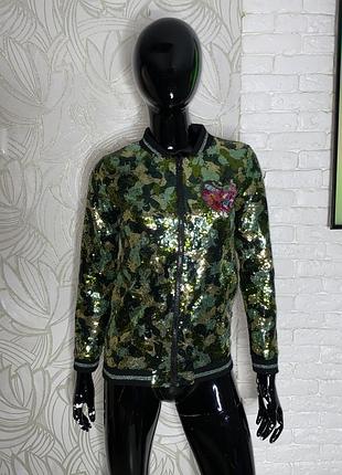 Блестящая куртка бомбер расшитая пайетками desigual, xs-s