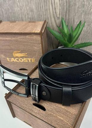 Мужской кожаный ремень классика стиль лакоста крокодил lacoste черный 17873 фото