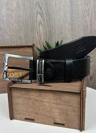 Мужской кожаный ремень классика стиль лакоста крокодил lacoste черный 1787