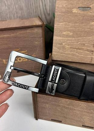 Мужской кожаный ремень классика стиль лакоста крокодил lacoste черный 17872 фото
