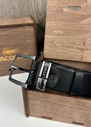 Мужской кожаный ремень классика стиль лакоста крокодил lacoste черный 17875 фото