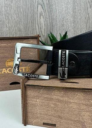 Мужской кожаный ремень классика стиль лакоста крокодил lacoste черный 17874 фото