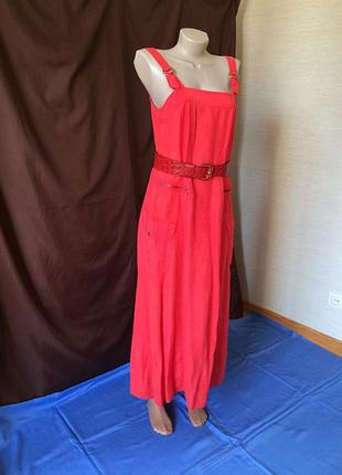 Летний сарафан длинный коралловый лен 100%