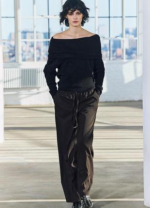 Широкие коричневые брюки в полоску zara - xs, s, m, l большемерят