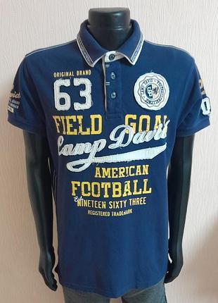 Непревзойденная хлопковая футболка поло синего цвета camp david red original american football
