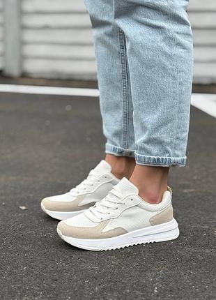 👟 женские кроссовки весенние белые бежевые кожаные  👟