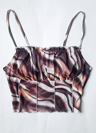 Сетчатый топ на тоненьких бретелях в абстрактный принт