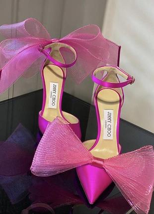Туфли jimmy розовые choo фуксия с бантами на шпильке острый носок