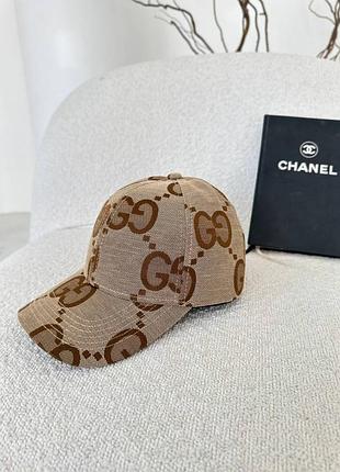Бейсболка кепка gucc i бежева текстильна gg коричнева