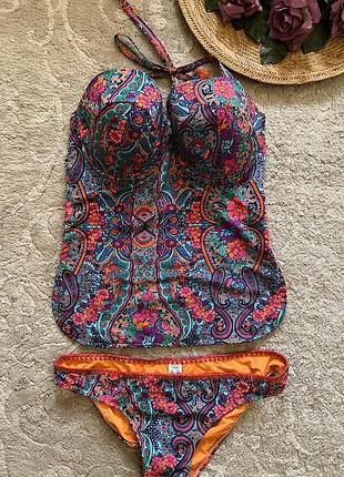Купальник с майкой танкини купальник непревзойденной расцветки, для обладательницы прекрасных груди: е; f